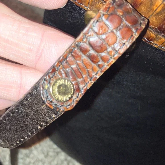 Brahmin Black and Brown Genuine Leather Croc Embossed Shoulder Bag 10” X 10” - Picture 6 of 16